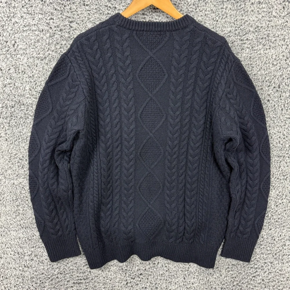 Orvis Fisherman Knit Sweater Adult Large Blue Wool Aran Cable Knit Crewneck